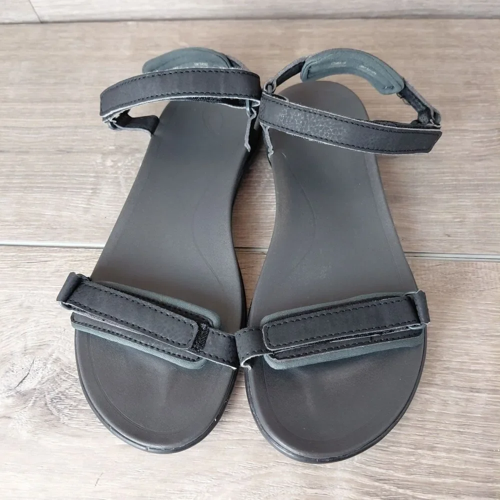 Olukai Sandals Women 9 Black Luana Strappy Adjustable Ankle Slingback Beach Shoe